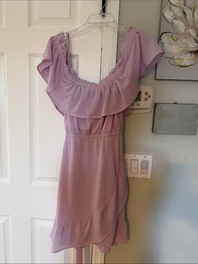 Express Lilac Off-Shoulder Ruffle Mini Dress